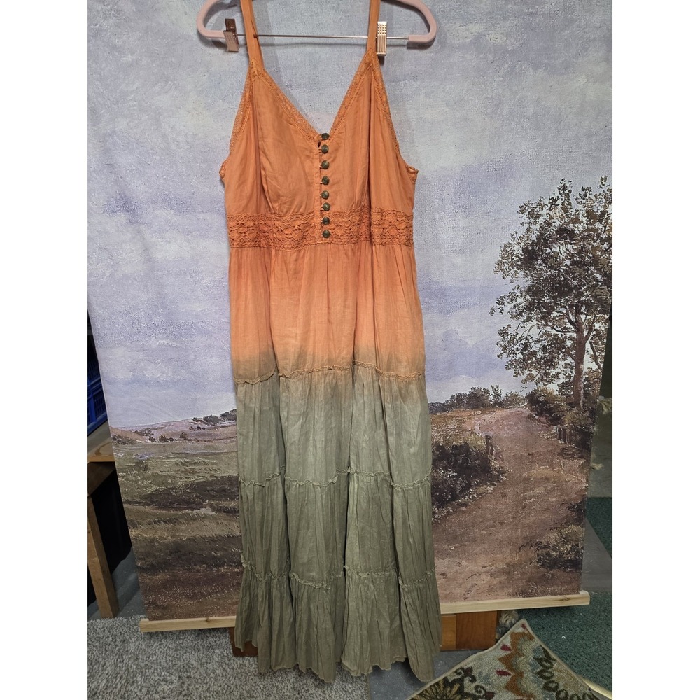Ashley Stewart Boho Ombré Tiered Maxi Dress Orange Green Lace Details Plus Sz 18 - Picture 5 of 14